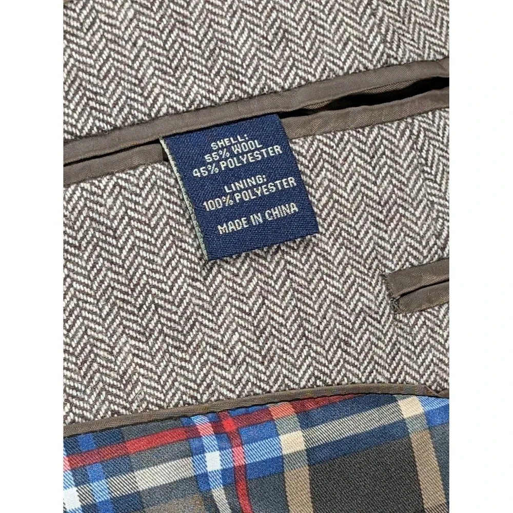 US Polo Assn Herringbone Tweed Blazer Mens 56R Gray Plaid Lined Sport Coat